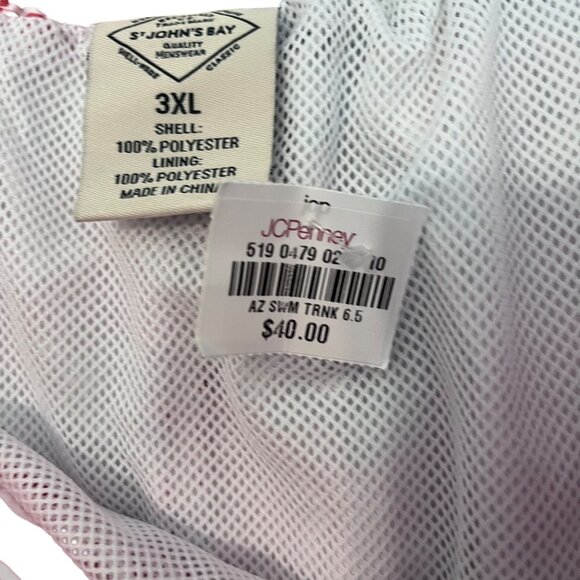 St Johns Bay Mens Hawaiian Print Swim Trunks 3XL Pink Tropical Polyester - Picture 4 of 14